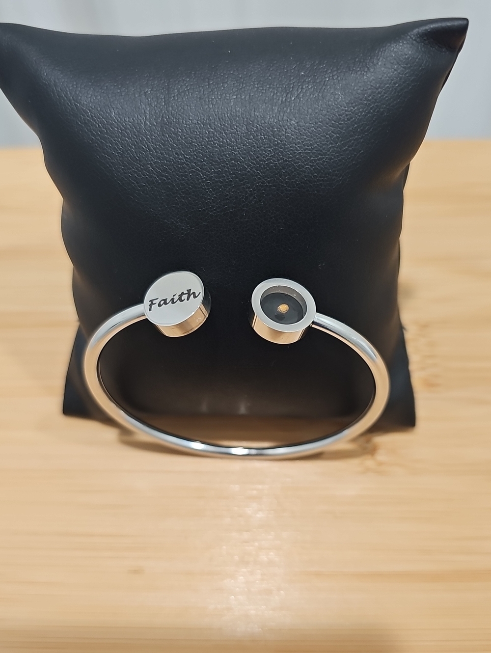 Faith Stainless Steel Silver Open Cuff Bracelet